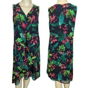 Chico's sleeveless asymmetrical abstract floral leaves summer dress sz 1  sz‎ 8